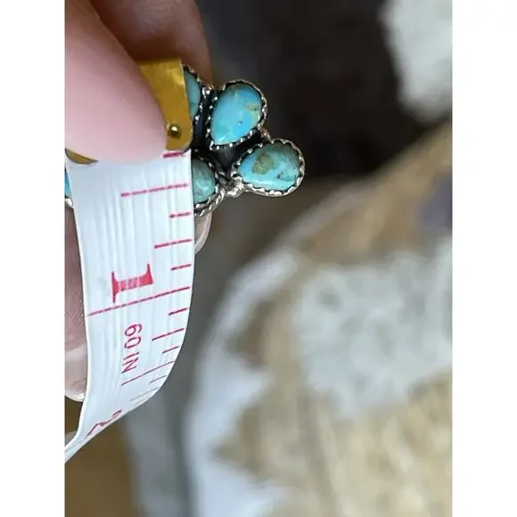 Native American Style Sterling Silver Turquoise Half Cluster Earrings Southwest - Picture 6 of 10